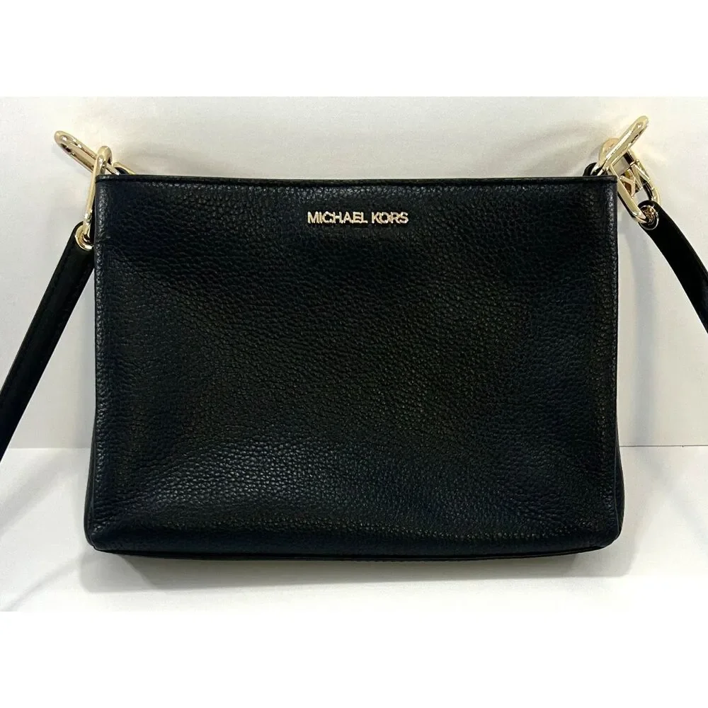 Michael Kors Trisha Medium Pebbled Leather Crossbody Bag Black 35H1G9TC8L